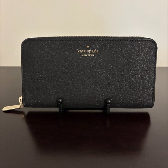 kate spade Handbags - Kate Spade Black Glitter Zip Around Continental Accordion Wallet